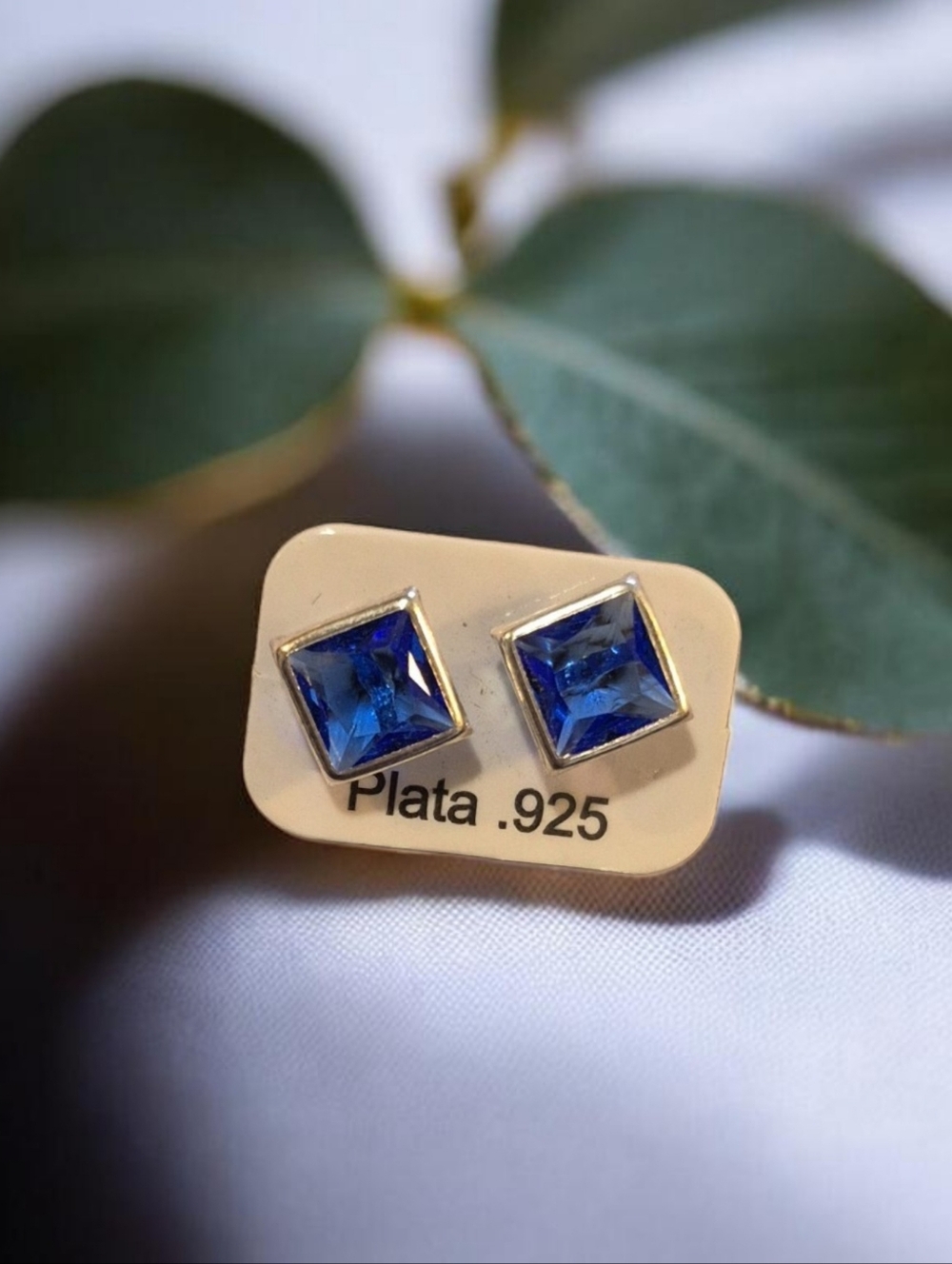 Sterling Silver Blue Square Stud Earrings - Plata .925